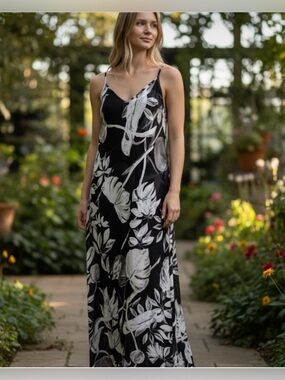 All Saints Black and White Floral Slip Dress
